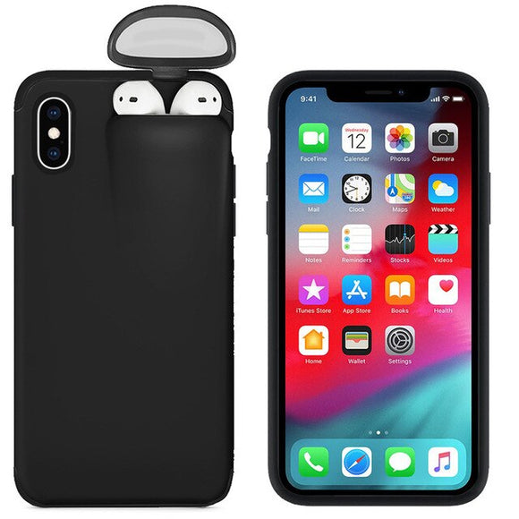 For Apple iPhone Xs Max Cover For AirPods Earphone Holder Hard Case - Black