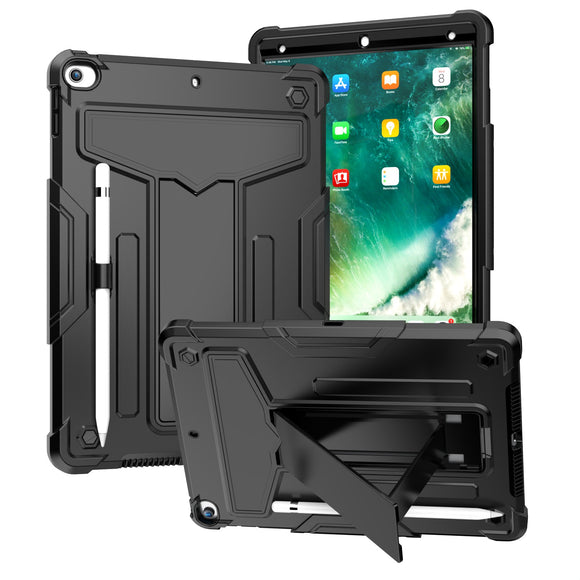For Apple iPad 9th 8th 7th Gen 10.2 inch Tablet Vertical 3in1 Tough Hybrid Kickstand - Black/Black