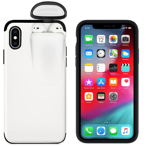 For Apple iPhone Xs Max Cover For AirPods Earphone Holder Hard Case - White