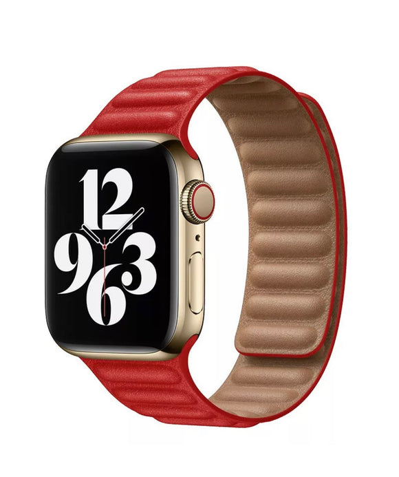 Apple Watch Leather Link Loop Magnetic Band 45/44/42mm - Red