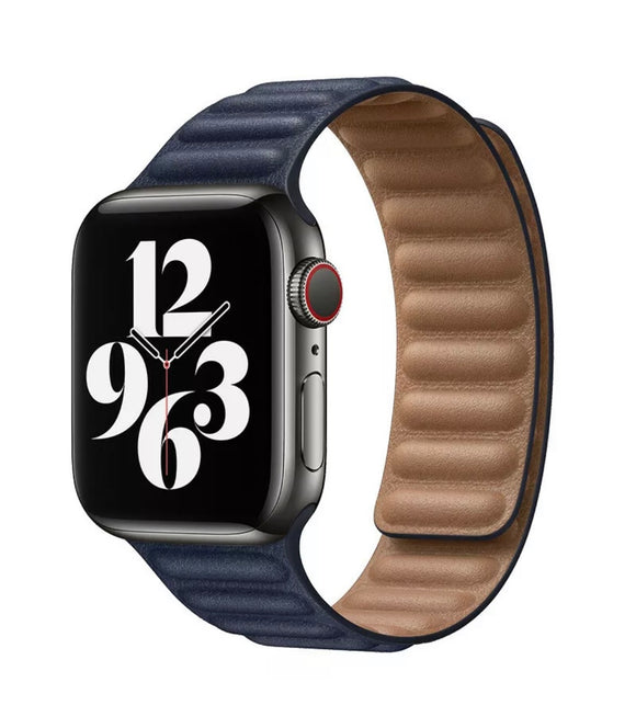 Apple Watch Leather Link Loop Magnetic Band 45/44/42mm - Navy Blue