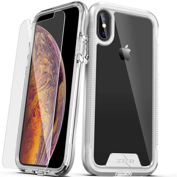 ZIZO ION FOR IPHONE X / XS -TRIPLE LAYERED HYBRID COVER W/ TEMPERED GLASS SCREEN PROTECTOR- SILVER