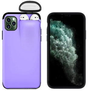 For Apple iPhone 11 Pro Max Cover For AirPods Earphone Holder Hard Case - Purple