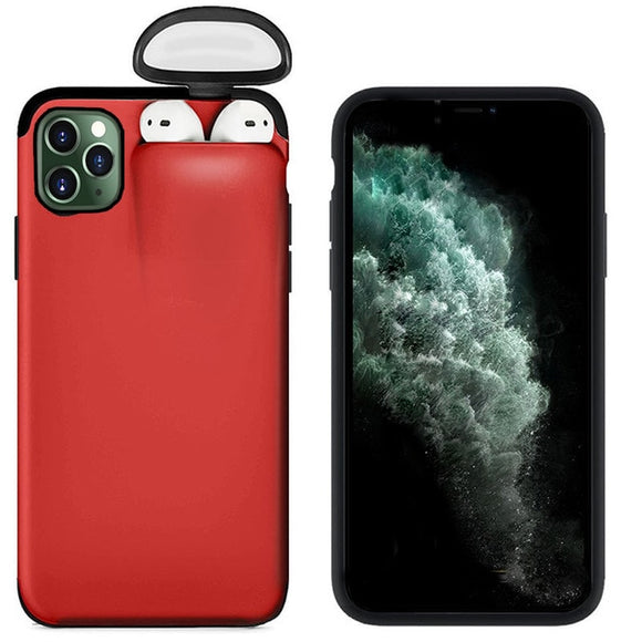 For Apple iPhone 11 Pro Max Cover For AirPods Earphone Holder Hard Case - Red