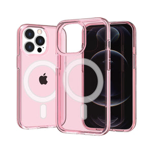 For Apple iPhone 14 PRO MAX 6.7" MegSafe Compatible Sturdy Ultra Thick 3mm Transparent Hybrid Case Cover - Pink