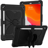 For Apple iPad 9th Gen 10.2 inch (2021) Butterfly Kickstand 3in1 Tough Hybrid Case Cover with Shoulder Strap - Black/Black