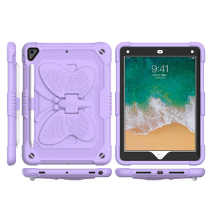 For Apple New iPad 9.7 inch Butterfly Kickstand 3in1 Tough Hybrid Case Cover with Shoulder Strap - Light Purple