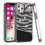 For Apple iPhone 14 PRO 6.1" Bling Animal Design Glitter Hybrid Case Case - Black Zebra