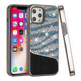 For iPhone 13 Pro Max Bling Animal Design Glitter Hybrid Case Case - Black Zebra