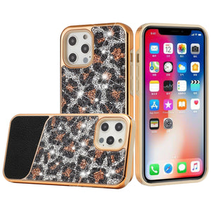 For iPhone 13 Pro Max Bling Animal Design Glitter Hybrid Case Case - Rose Gold Leopard