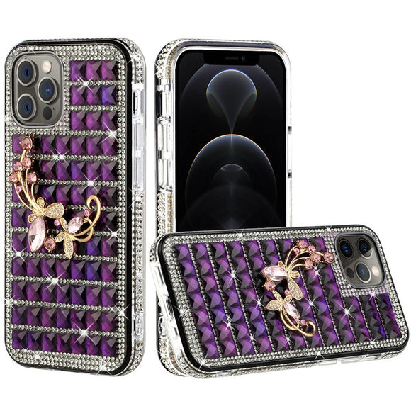 For Apple iPhone 11 Pro MAX (XI6.5) Trendy Fashion Design Hybrid Case Cover - Butterfly Floral on Purple