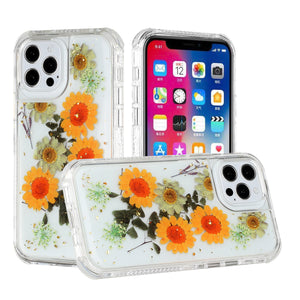 For Apple iPhone 14 PRO 6.1" Beautiful 3in1 Floral Epoxy Design Hybrid Case Cover - E