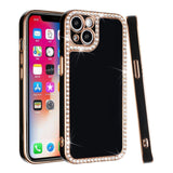 For iPhone 13 Pro Max Chrome Big Diamond All Around TPU Case Cover - Black