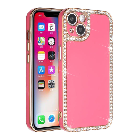 For iPhone 13 Pro Max Chrome Big Diamond All Around TPU Case Cover - Hot Pink