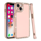 For iPhone 13 Pro Max Chrome Big Diamond All Around TPU Case Cover Rosegold