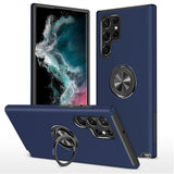 For Samsung S23 Plus CHIEF Oil Painted Magnetic Ring Stand Hybrid Case Cover - Dark Blue
