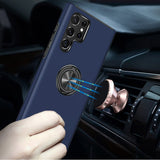 For Samsung S23 Plus CHIEF Oil Painted Magnetic Ring Stand Hybrid Case Cover - Dark Blue