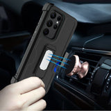 For Samsung S23 CARD Holster with Kickstand Clip Hybrid Case Cover - Black