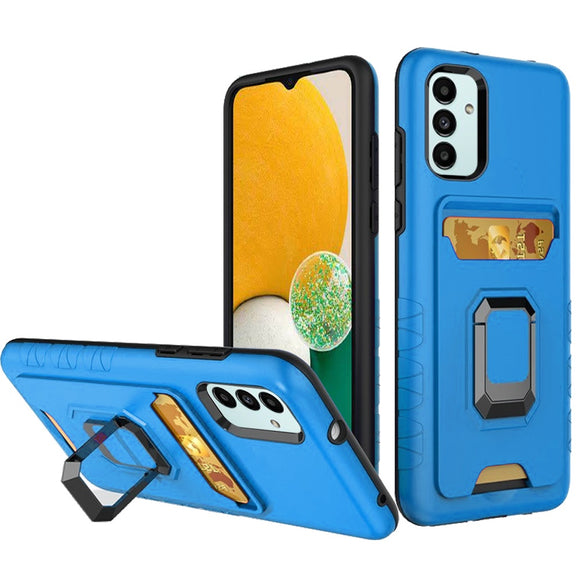 For Samsung Galaxy A13 5G Card Holder with Magnetic Ring Stand Hybrid Case Cover - Blue