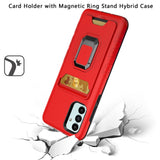 For Samsung Galaxy A13 5G Card Holder with Magnetic Ring Stand Hybrid Case Cover - Red