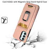 For Samsung Galaxy A13 5G Card Holder with Magnetic Ring Stand Hybrid Case Cover - Rose Gold