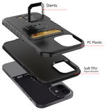 For Apple iPhone 14 6.1" Card Holder with Magnetic Ring Stand Hybrid Case Cover - Black