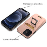 For iPhone 13 Pro Card Holder with Magnetic Ring Stand Hybrid Case Cover - Rose Gold