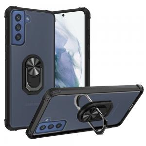 Samsung Galaxy S22 Ultra Transparent Magnetic Ring Kickstand Case Cover - Clear/Black