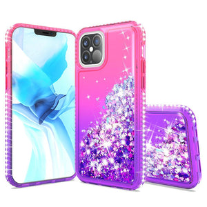 iPhone 12/Pro (6.1 Only) Two-Tone Quicksand Glitter Cover Case - Hot Pink+Purple