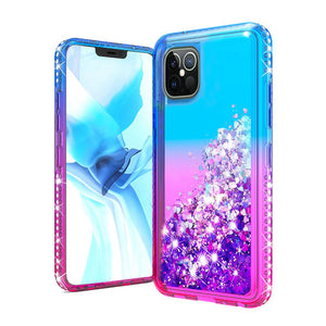 iPhone 12/Pro (6.1 Only) Two-Tone Quicksand Glitter Cover Case - Blue+Hot Pink