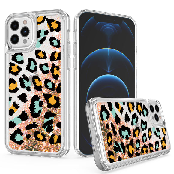 For iPhone 13 Pro Max Design Water Quicksand Glitter Case Cover - Animal E