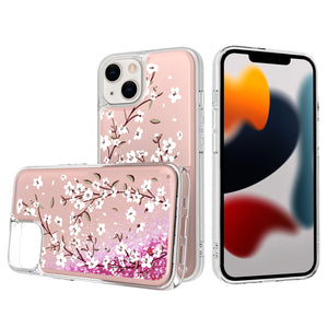 For Apple iPhone 14 Plus 6.7" Design Water Quicksand Glitter Case Cover - Light Pink Floral