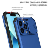 For iPhone 13 Pro Max Easy Viewing Kickstand Camera Protection Hybrid Case Cover - Blue