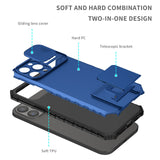 For iPhone 13 Pro Max Easy Viewing Kickstand Camera Protection Hybrid Case Cover - Blue