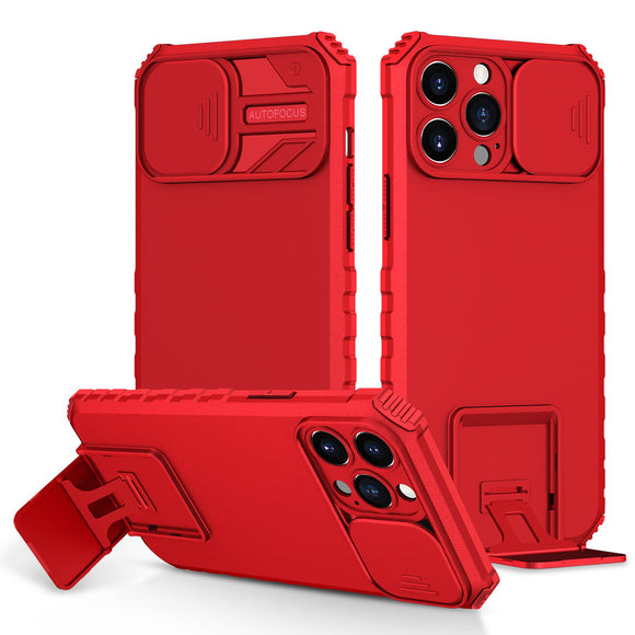 For iPhone 13 Pro Max Easy Viewing Kickstand Camera Protection Hybrid Case Cover - Red