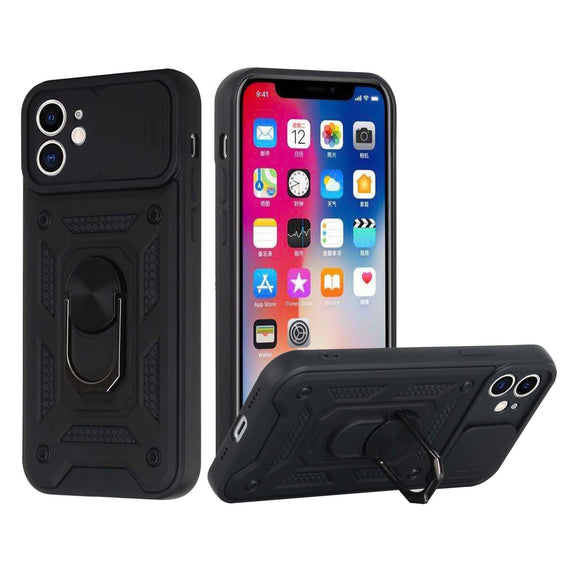 For Apple iPhone 8 Plus/7 Plus ELITE Camera Push Magnetic Ring Stand Hybrid Case Cover - Black