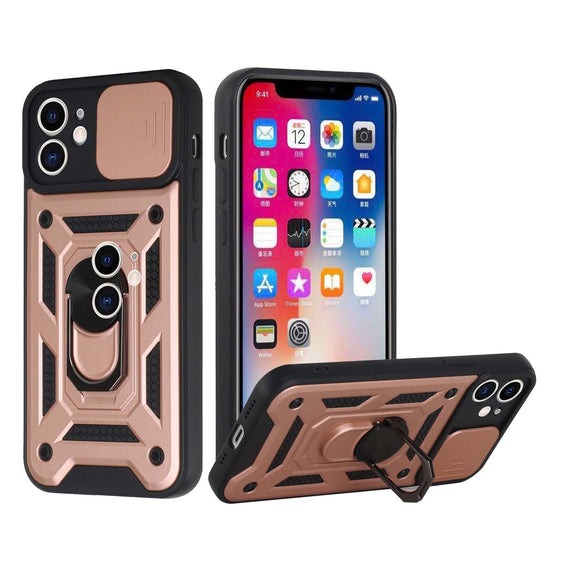 For Apple iPhone 11 (XI6.1) ELITE Camera Push Magnetic Ring Stand Hybrid Case Cover - Rose Gold