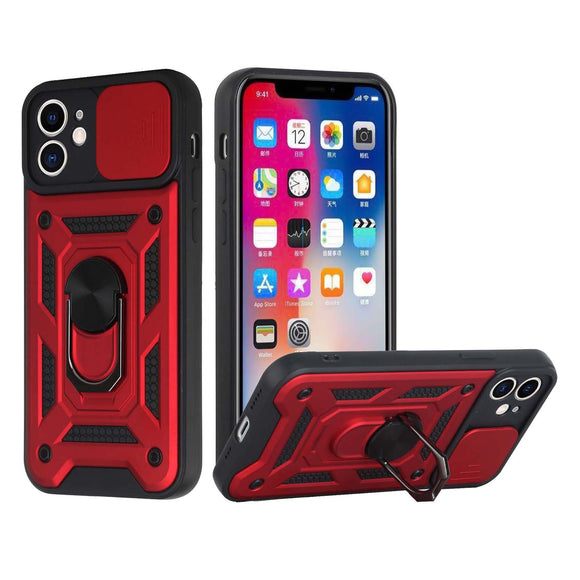 For Apple iPhone 11 (XI6.1) ELITE Camera Push Magnetic Ring Stand Hybrid Case Cover - Red