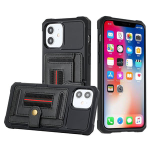 For Apple iPhone 11 (XI6.1) Executive Multi Functional Money Card Holder with Snap Case Cover - Black