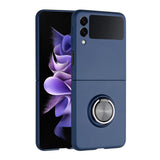 For Samsung Galaxy Z Flip3 5G Chief Premium Matte Magnetic Ring Stand Hybrid Case Cover - Navy Blue