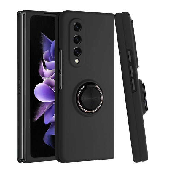 For Samsung Galaxy Z Fold 4 Chief Premium Matte Magnetic Ring Stand Hybrid Case Cover - Black