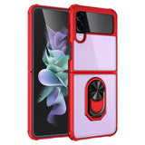 For Samsung Galaxy Z Flip 4 Clear Transparent Ring Stand Magnetic Hybrid - Clear/Red