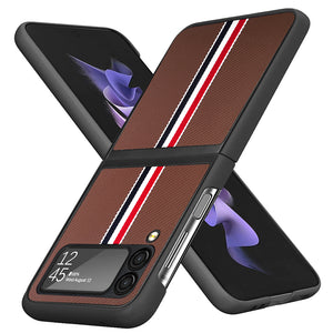For Samsung Galaxy Z Flip3 5G Velvet Fabric Flip Phone Premium PU Vegan Leather Cover Case - Brown