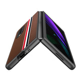 For Samsung Galaxy Z Fold 4 Velvet Fabric Flip Phone Premium PU Vegan Leather Cover Case - Brown