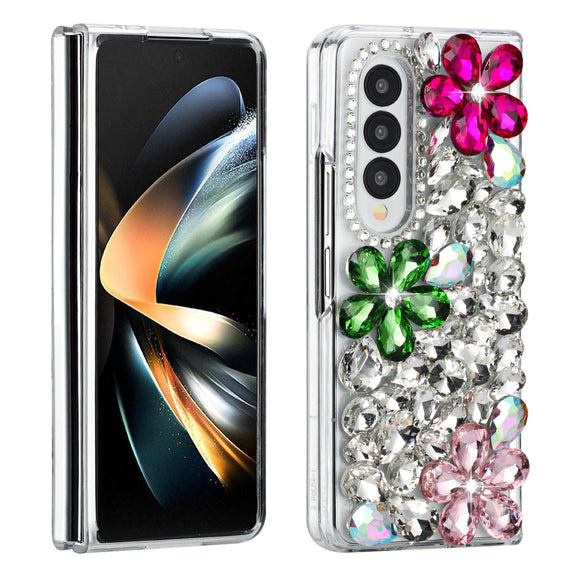 For Samsung Galaxy Z Fold 4 Full Diamond with Ornaments Hard TPU Case Cover - Hot Pink/Neon Green/Light Pink