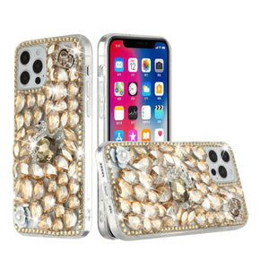For Apple iPhone 14 Plus 6.7" Full Diamond with Ornaments Hard TPU Case Cover - Gold Swan Crown Pearl