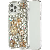 For iPhone 13 Pro Max Full Diamond with Ornaments Hard TPU Case Cover - Pearl Flowers with Perfume