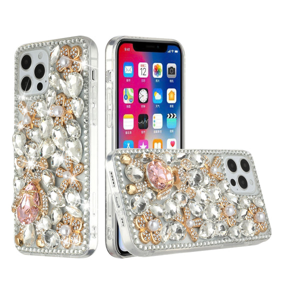 For Apple iPhone 11 (XI6.1) Full Diamond with Ornaments Hard TPU Case Cover - Silver Panda Floral