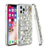 For iPhone 13 Pro Max Full Diamond with Ornaments Hard TPU Case Cover - Silver Swan Crown Pearl