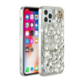 For iPhone 13 Pro Max Full Diamond with Ornaments Hard TPU Case Cover - Silver Swan Crown Pearl